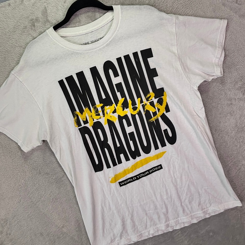 Imagine Dragons Mens T-Shirt Sz Large White Mercury World Tour 2022 Graphic Tee